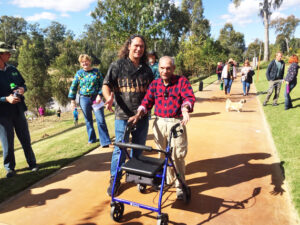 AIH Ambassador Clarence Slockee with Wakka Wakka elder Uncle Eddy MiMi (Image: Alan Burnell)