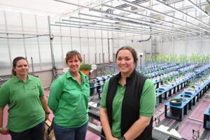 Edinburgh Parks Nursery staff - Tori Watkin, Alison Annells and Isabella Capurso at the Plant Accelerator Greenhouse in South Australia (Image: IPPS)