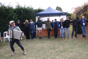 Vasilis Kanidiadis entertaining the group at his property after his family fed us a scrumptious Greek lunch